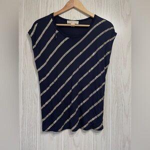 Michael Kors Top Navy Blue Gold Embellishment Size Medium